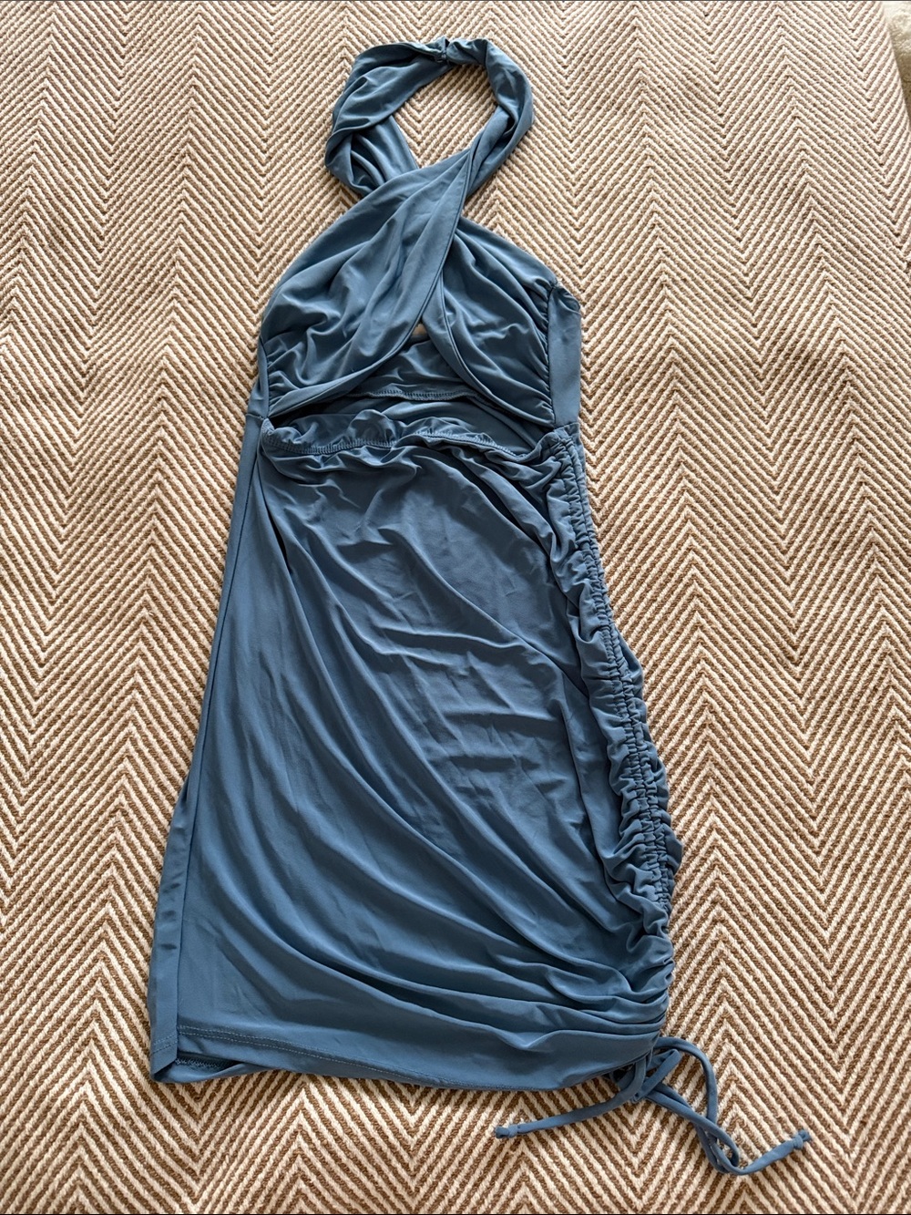 Backless Halter Ruched Blue Women’s Dress